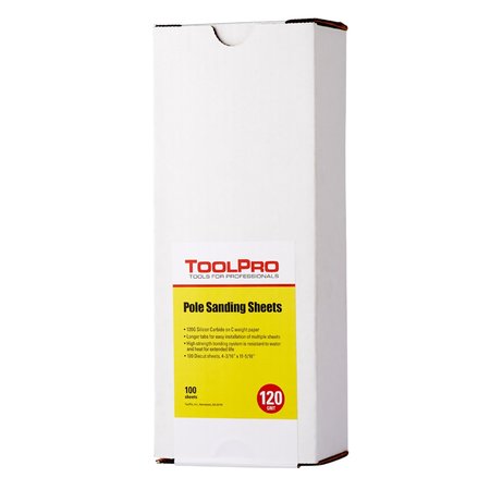 Toolpro 120Grit Long Tab 4316 in x 11516 in Drywall Sanding Sheets 100Pack, 100PK TP04120